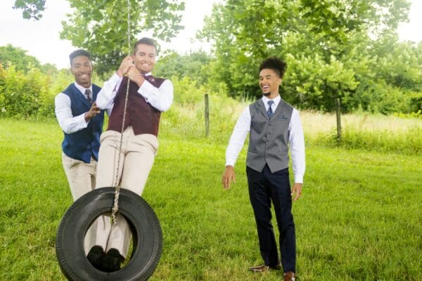 Cobalt, Burgundy, and Light Grey Cambridge Vests