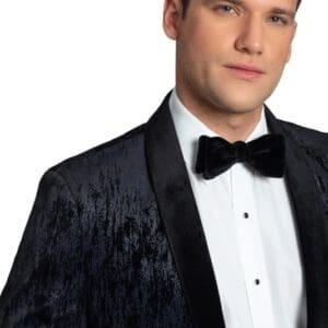 Gotham Crushed Velvet Fashion Coat with Banded Velvet Hand-Knot Bow Tie