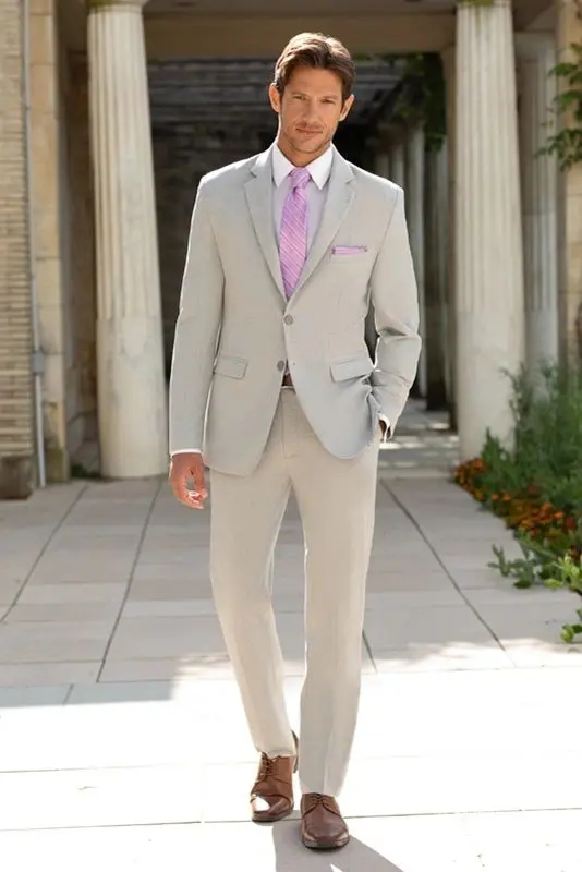 Light Grey Metro Suit with Tonal Stripe Self-Tie Long Tie