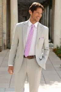 Light Grey Metro Suit with Tonal Stripe Self-Tie Long Tie