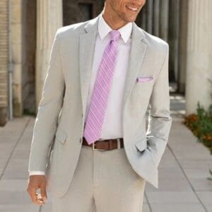 Light Grey Metro Suit with Tonal Stripe Self-Tie Long Tie