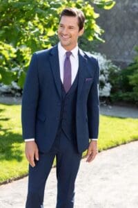 Navy Metro Suit with Box Check Self-Tie Long Tie