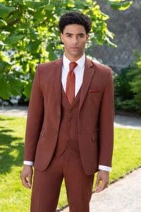 Rust Metro Suit with Matching Vest and Self-Tie Long Tie