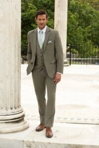 Sage Metro Suit with Matching Vest and Self-Tie Long Tie