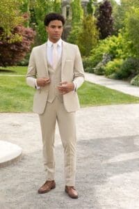 Tan Metro Suit with Matching Vest and Self-Tie Long Tie