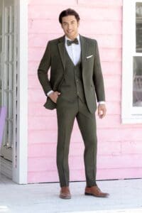 OD Green Metro Suit with Matching Vest and Banded Hand-Knot Bow Tie