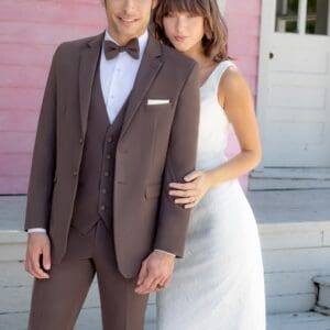 Chocolate Metro Suit with Matching Vest and Banded Hand-Knot Bow Tie