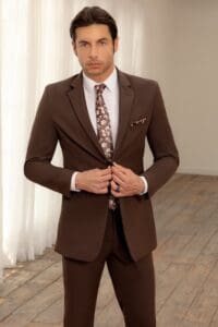 Chocolate Metro Suit with Matching Floral Fusion Self-Tie Long Tie