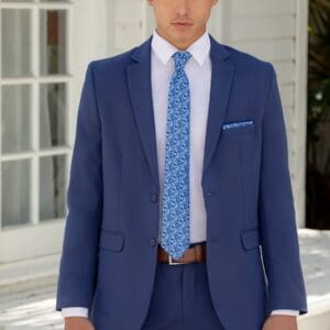 Navy Metro Suit with matching pants and Blaze Abstract Self-Tie Long Tie.