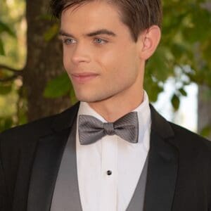 Narrow Stripe Hand-Knot Bow Tie with Modern Solid Vest