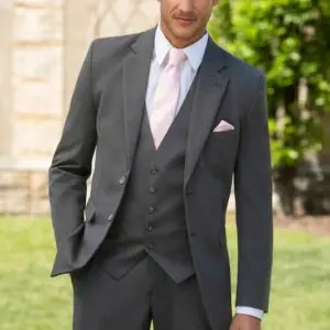 Medium Grey Metro Suit with Matching Vest and Self-Tie Long Tie